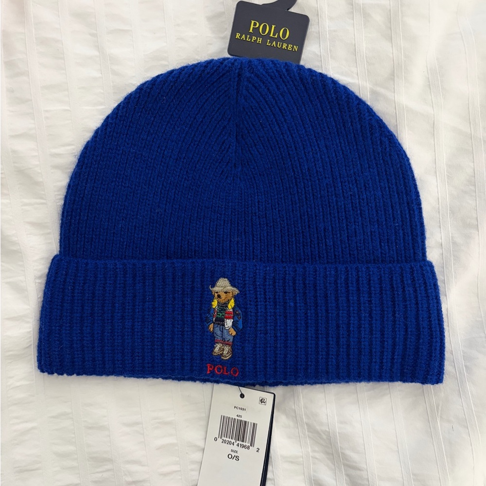 Polo Ralph Lauren Blue Knit bear Beanie
